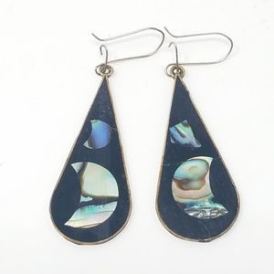 Vtg Alpaca silver Mexico earrings Abalone onyx